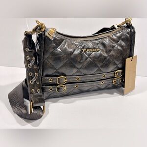 Steve Madden Brown Faux Leather Crossbody Shoulder Bag With Buckle Detail